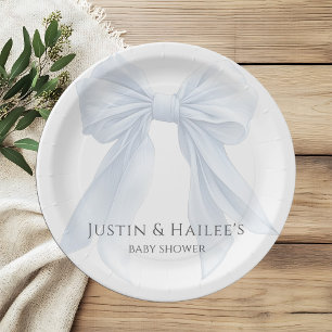 Personalised White Bow Girl Coquette Baby Shower Paper Plate