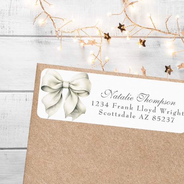 Personalised White Bow Return Mailing Address Label (Creator Uploaded)
