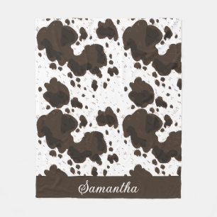 Personalised White Brown Cowhide Print  Fleece Blanket