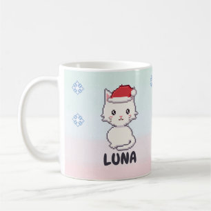 Personalised White Cat Christmas Mug