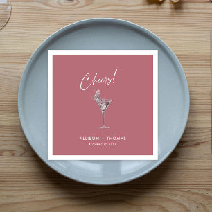 Personalised White Cheers & Rose Gold Wedding Napkin