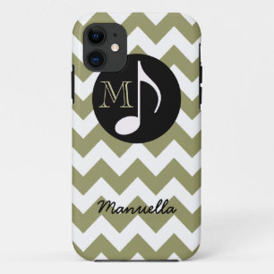 personalised white chevron ~ music note iPhone 11 case