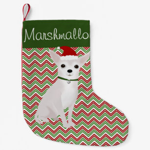 Personalised White Chihuahua with Santa Hat Small Christmas Stocking