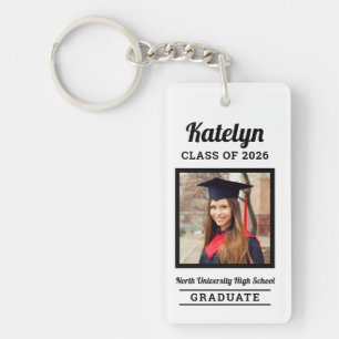 Personalised White Class of 2026 Graduation Photo Key Ring
