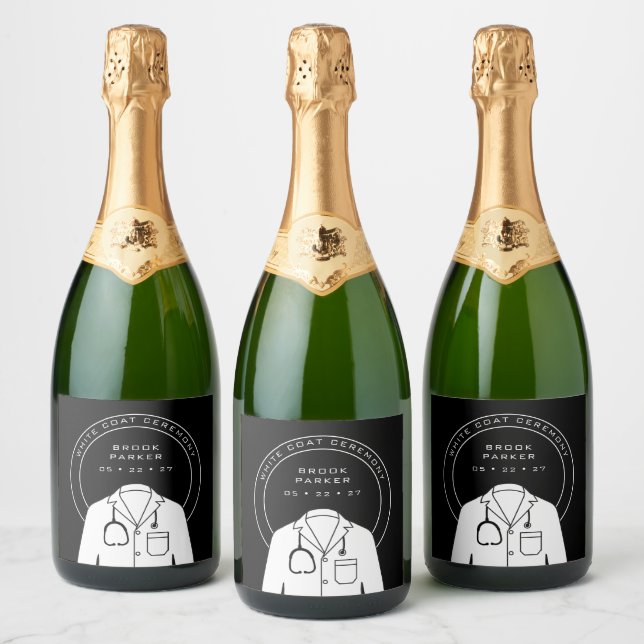 Personalised White Coat Ceremony Cooler Sparkling Wine Label (Bottles)