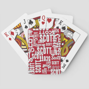 Personalised White Colour Name Overlapped on Red Playing Cards