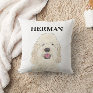 Personalised White Cream Doodle Dog Cushion