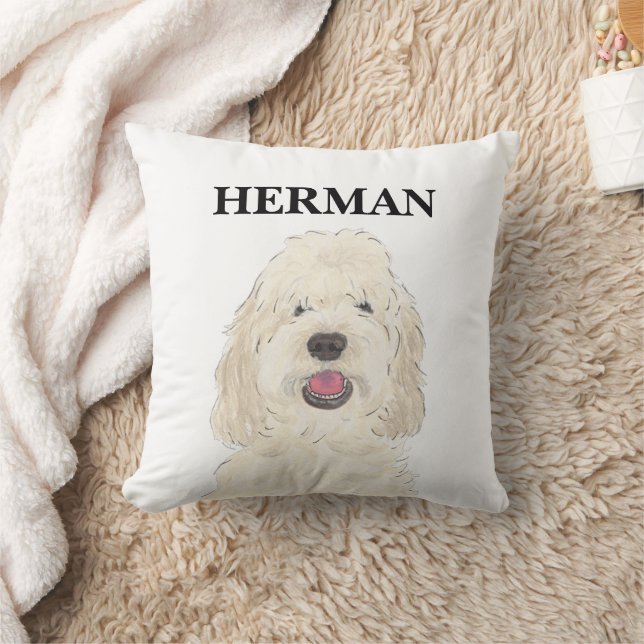 Personalised White Cream Doodle Dog Cushion (Blanket)