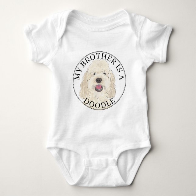 Personalised White Cream Golden Doodle Dog Baby Bodysuit (Front)
