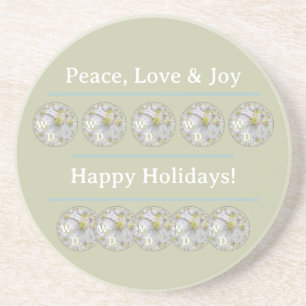 Personalised White Daisy Art Green Blue Holiday Coaster