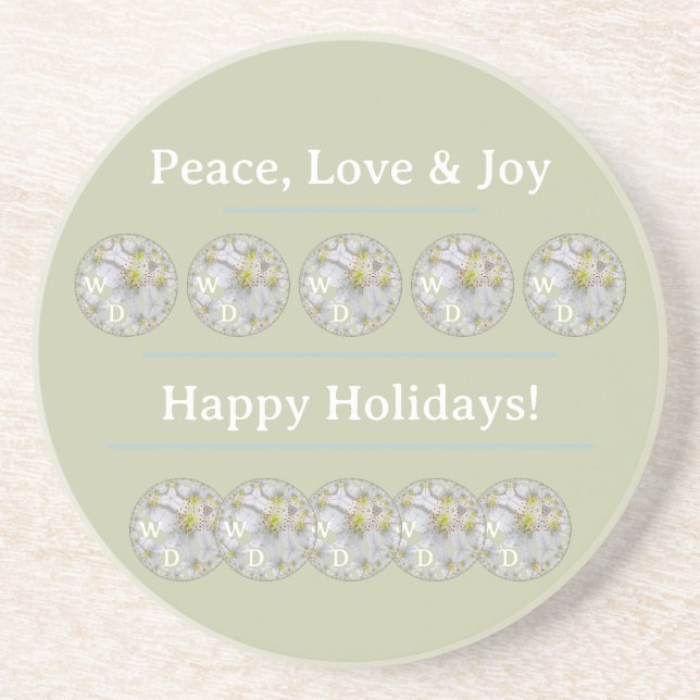 Personalised White Daisy Green Blue Holiday Floral Coaster (Front)