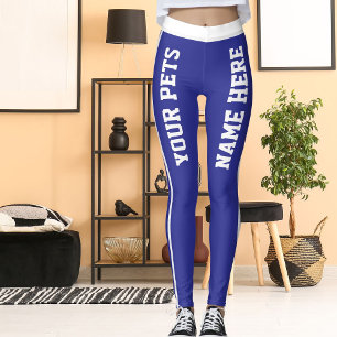 Personalised White Deep Blue Stripes Pet Names Leggings