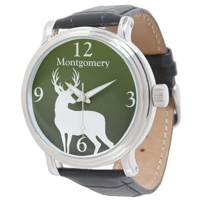 Personalised White Deer Buck Green Men's Watch (Angled)