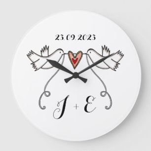 Personalised White Doves Wedding Gift Acrylic  Lar Large Clock