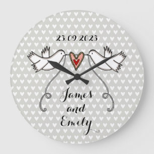 Personalised White Doves Wedding Gift Acrylic Larg Large Clock