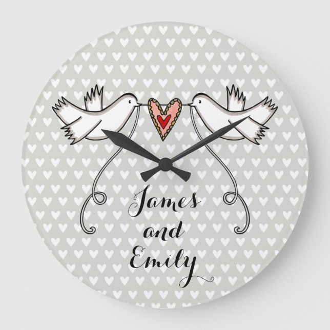 Personalised White Doves Wedding Gift Acrylic Larg Large Clock (Front)