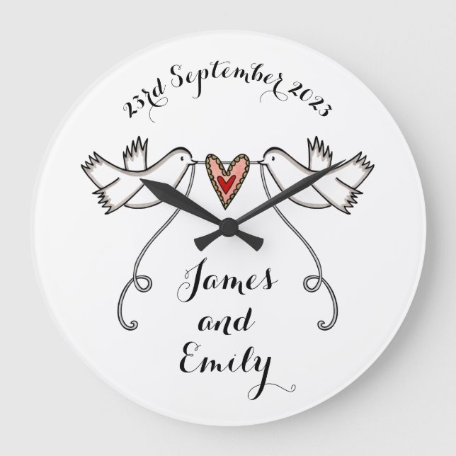 Personalised White Doves Wedding Gift Acrylic Larg Large Clock (Front)