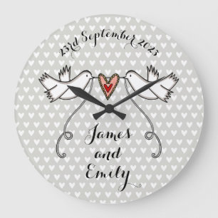 Personalised White Doves Wedding Gift Acrylic  Large Clock