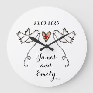 Personalised White Doves Wedding Gift Acrylic  Large Clock