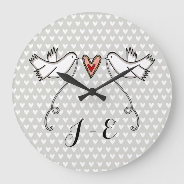 Personalised White Doves Wedding Gift Acrylic  Large Clock (Front)