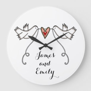 Personalised White Doves Wedding Gift Acrylic  Large Clock
