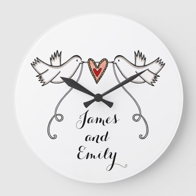 Personalised White Doves Wedding Gift Acrylic  Large Clock (Front)