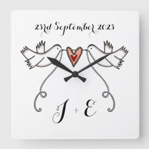 Personalised White Doves Wedding Gift Acrylic Squa Square Wall Clock