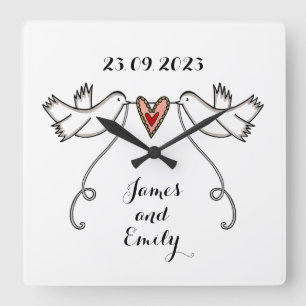 Personalised White Doves Wedding Gift Acrylic Squa Square Wall Clock
