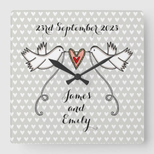 Personalised White Doves Wedding Gift Acrylic Squa Square Wall Clock