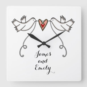 Personalised White Doves Wedding Gift Acrylic Squa Square Wall Clock