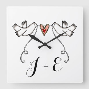 Personalised White Doves Wedding Gift Acrylic Squa Square Wall Clock