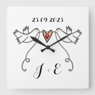 Personalised White Doves Wedding Gift Acrylic  Square Wall Clock