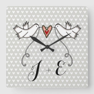 Personalised White Doves Wedding Gift Acrylic  Square Wall Clock