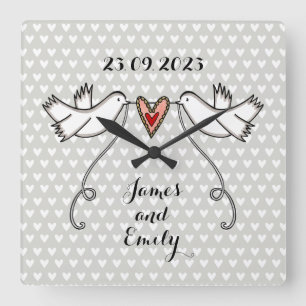 Personalised White Doves Wedding Gift Acrylic  Square Wall Clock