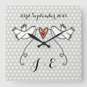 Personalised White Doves Wedding Gift Acrylic  Square Wall Clock