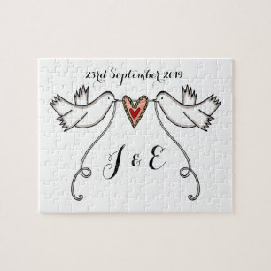 Personalised White Doves Wedding Jigsaw Puzzle