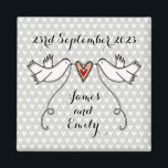 Personalised White Doves Wedding Magnet Favour<br><div class="desc">An illustration of 2 beautiful doves holding flowing ribbon with a love heart attached</div>