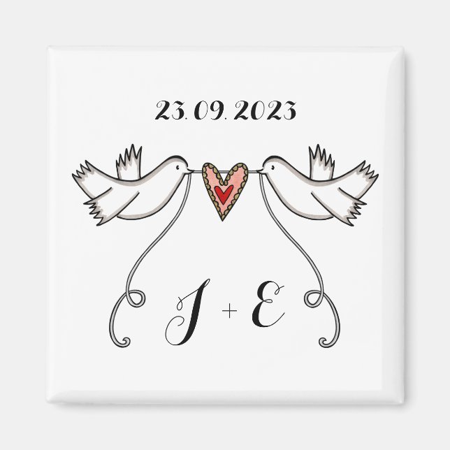 Personalised White Doves Wedding Magnet Favour (Front)