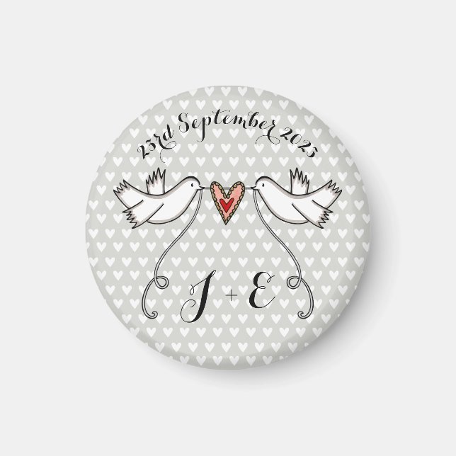 Personalised White Doves Wedding Magnet Favour (Front)