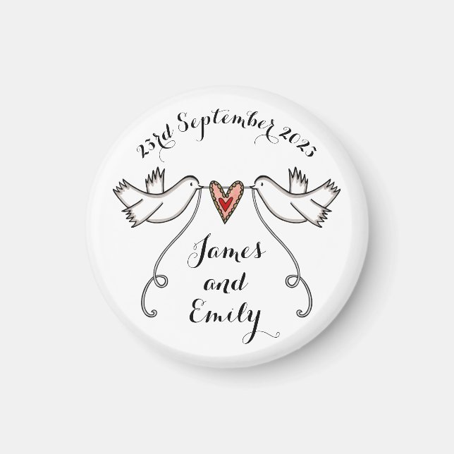 Personalised White Doves Wedding Magnet Favour (Front)