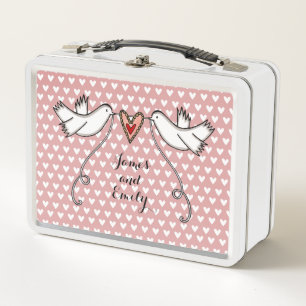 Personalised White Doves Wedding Metal Lunch Box