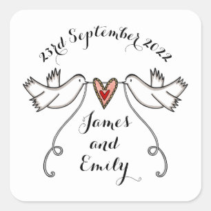 Personalised White Doves Wedding Sticker Labels