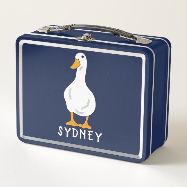 Personalised White Duck Illustration  Metal Lunch Box (Front)