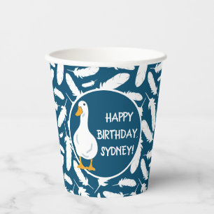 Personalised White Duck Illustration Navy Blue Paper Cups