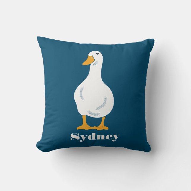 Personalised White Duck Illustration with Feathers Cushion (Front)