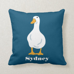 Personalised White Duck Illustration with Feathers Cushion
