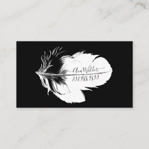Personalised White Feather On Black Calling Card