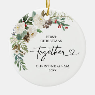 Personalised White Floral First Christmas Together Ceramic Ornament