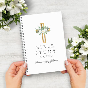 Personalised White Floral Religious Cross  Notebook