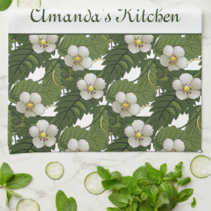 Personalised White Floral Tea Towel